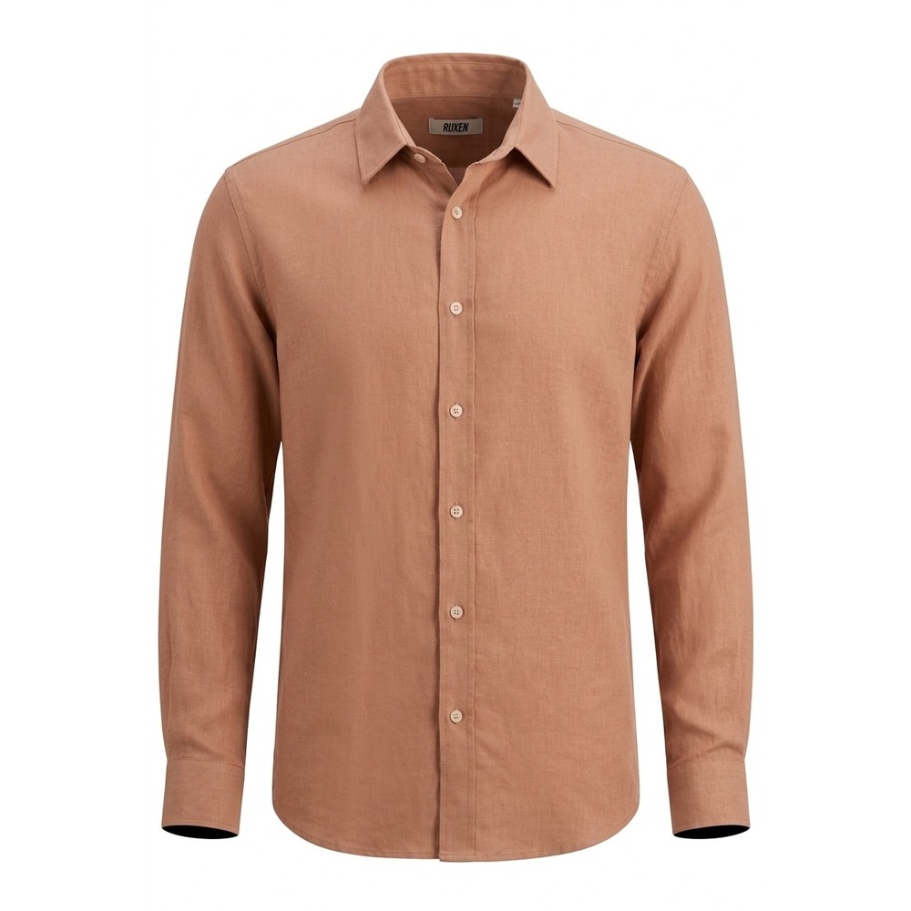 RUXEN Men's XL NWT Linen Blend Shirt Tan Khaki Summer Resort Long Sleeve